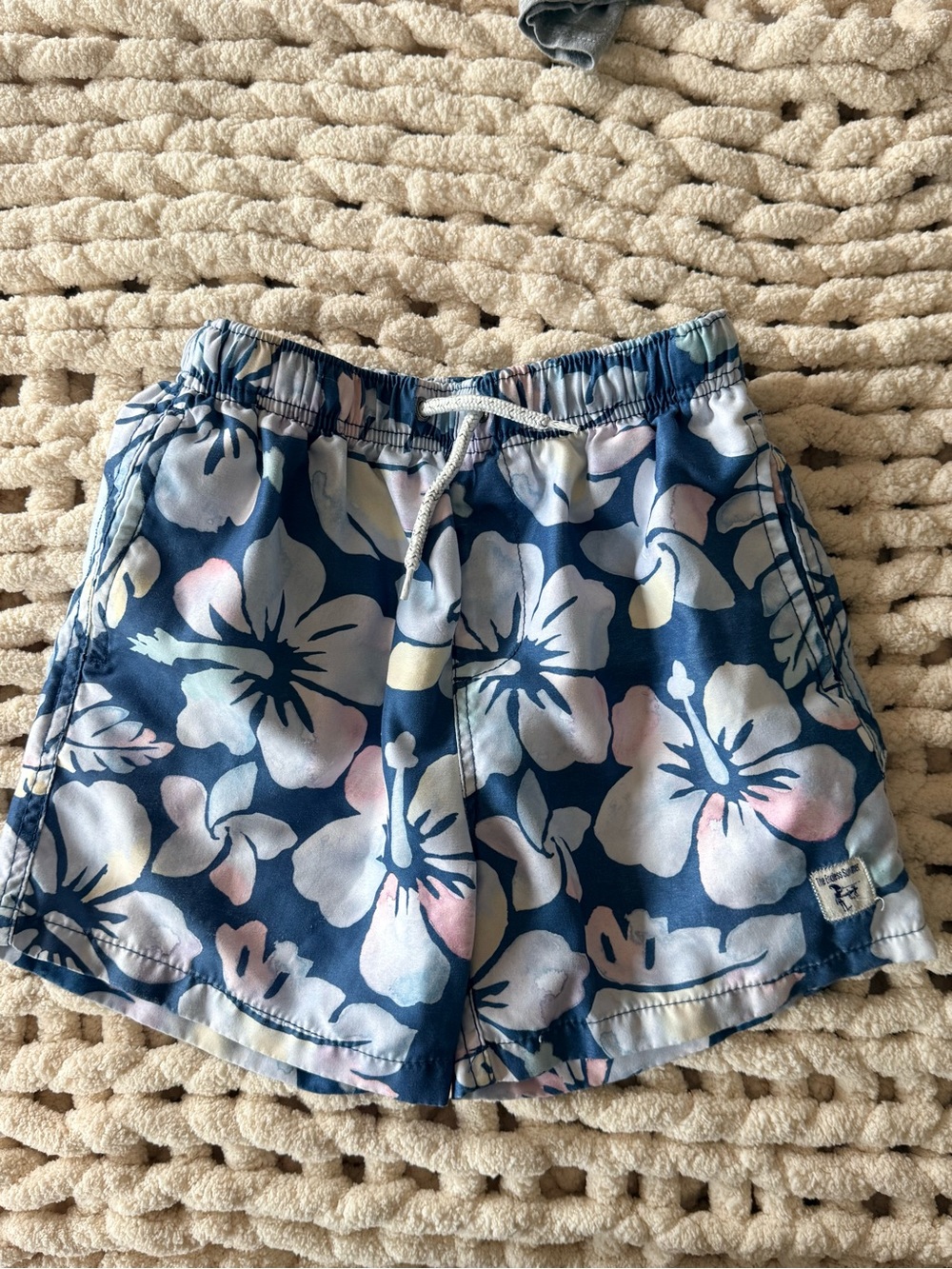 Boys Navy Floral Swim Trunks with Elastic Waist